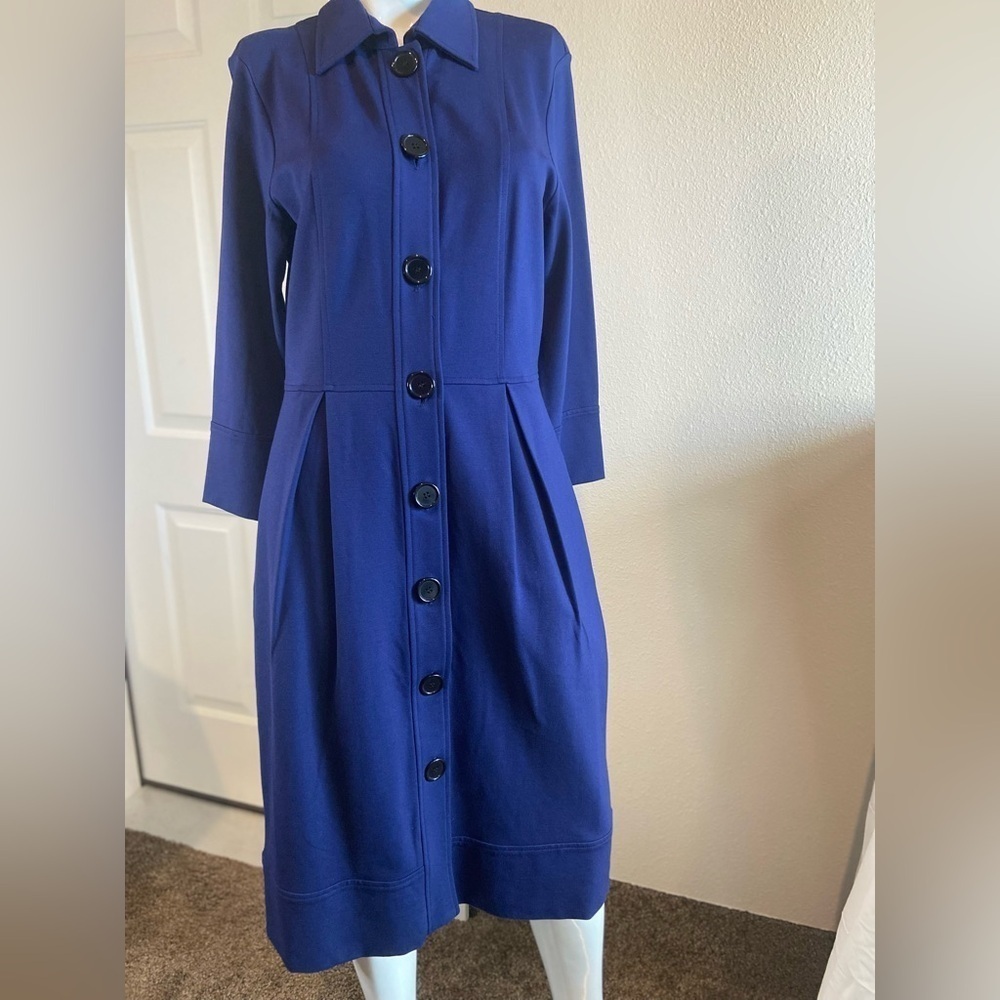 Talbots~Navy Blue~Mid-Weight~Ponte Knit~Button Down~Midi Dress~Pockets~Size 10 - Picture 13 of 16